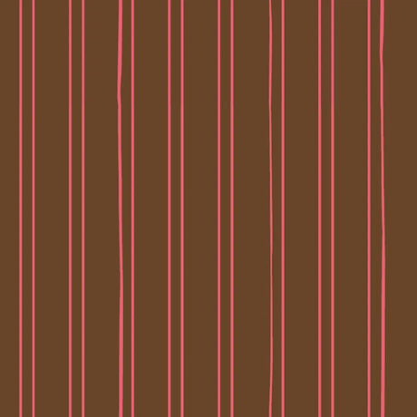 Bibelotte behang Gestreept cacao, bruin gestreept behang met fijne roze strepen voor de kinderkamer