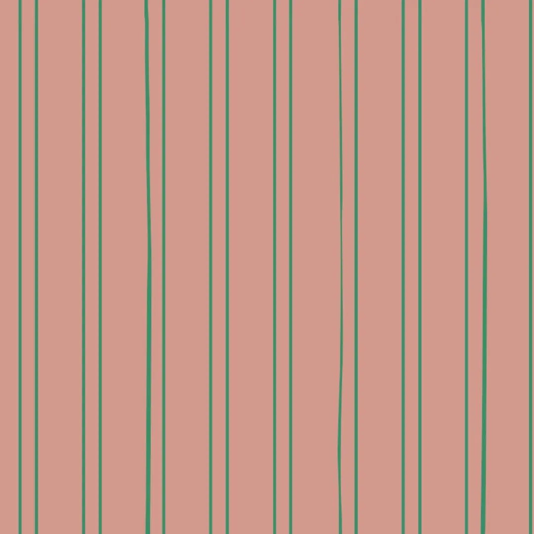 Bibelotte behang Gestreept framboos, roze gestreept behang met fijne groene strepen voor de kinderkamer