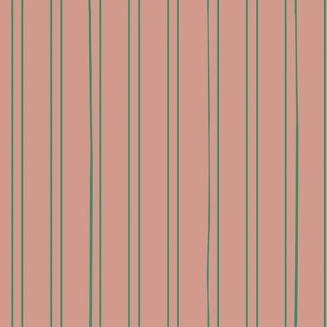 Bibelotte behang Gestreept framboos, roze gestreept behang met fijne groene strepen voor de kinderkamer