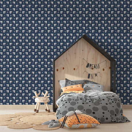 vogelbehang botanical kinderkamer blauw