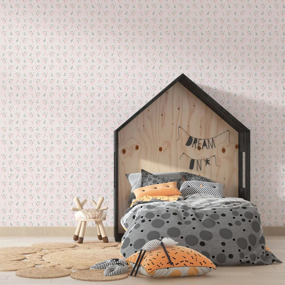 vogelbehang botanical kinderkamer roze
