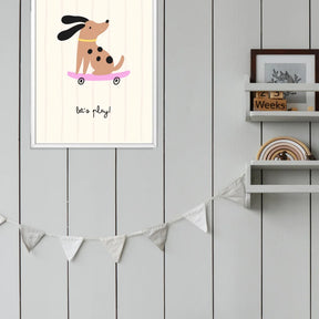 Hond op skateboard poster. Grappige poster voor kinderkamers.