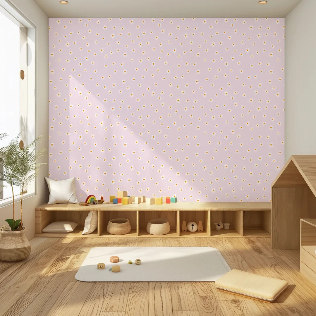 speels madeliefjes bloemen kinderkamerbehang speciaal ontworpen voor kinderkamers en babykamers