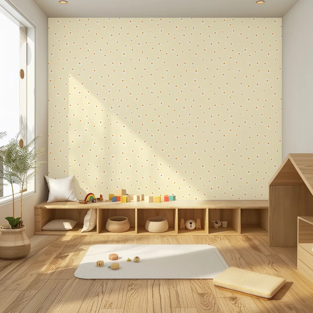 speels madeliefjes bloemen kinderkamerbehang speciaal ontworpen voor kinderkamers en babykamers