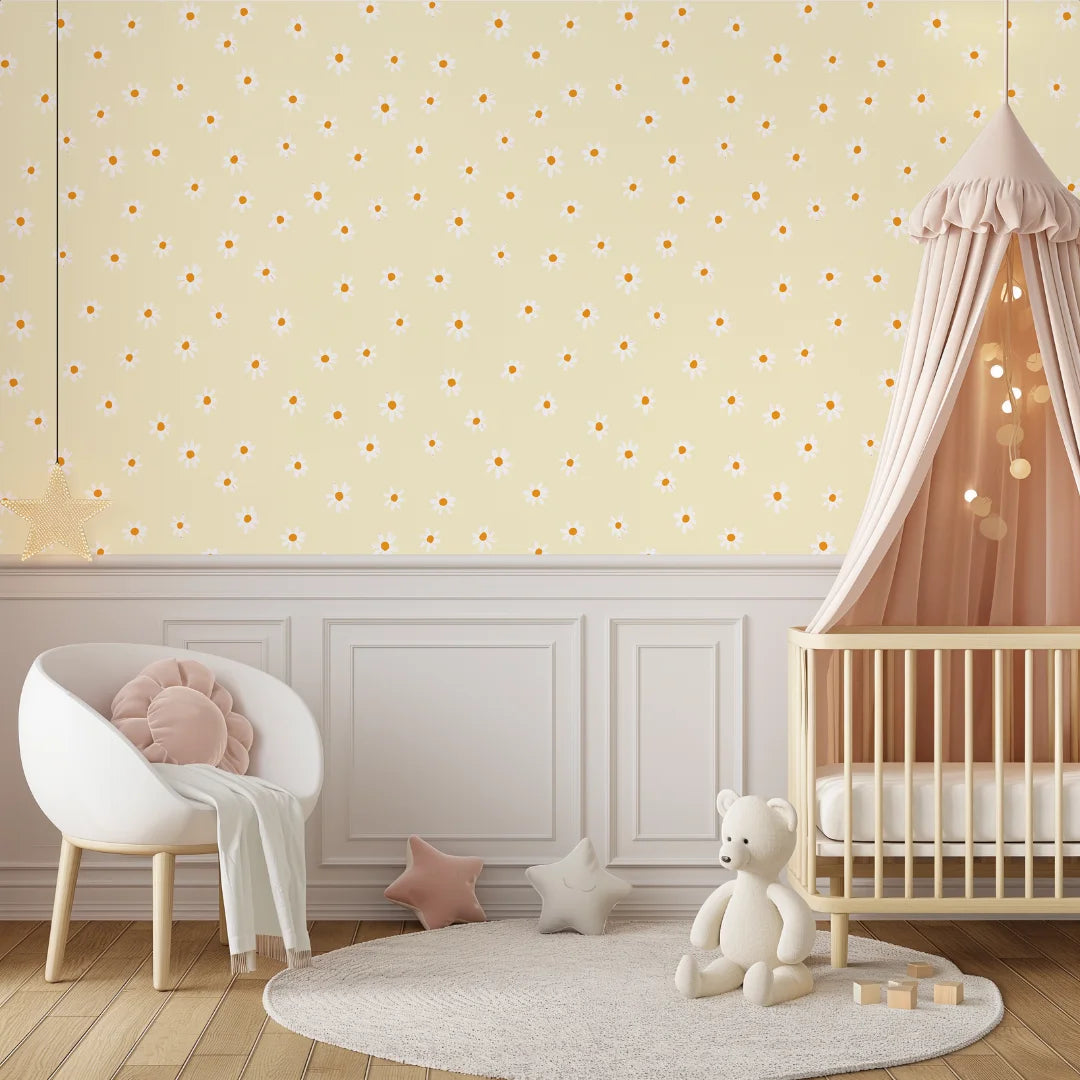 speels madeliefjes bloemen kinderkamerbehang speciaal ontworpen voor kinderkamers en babykamers