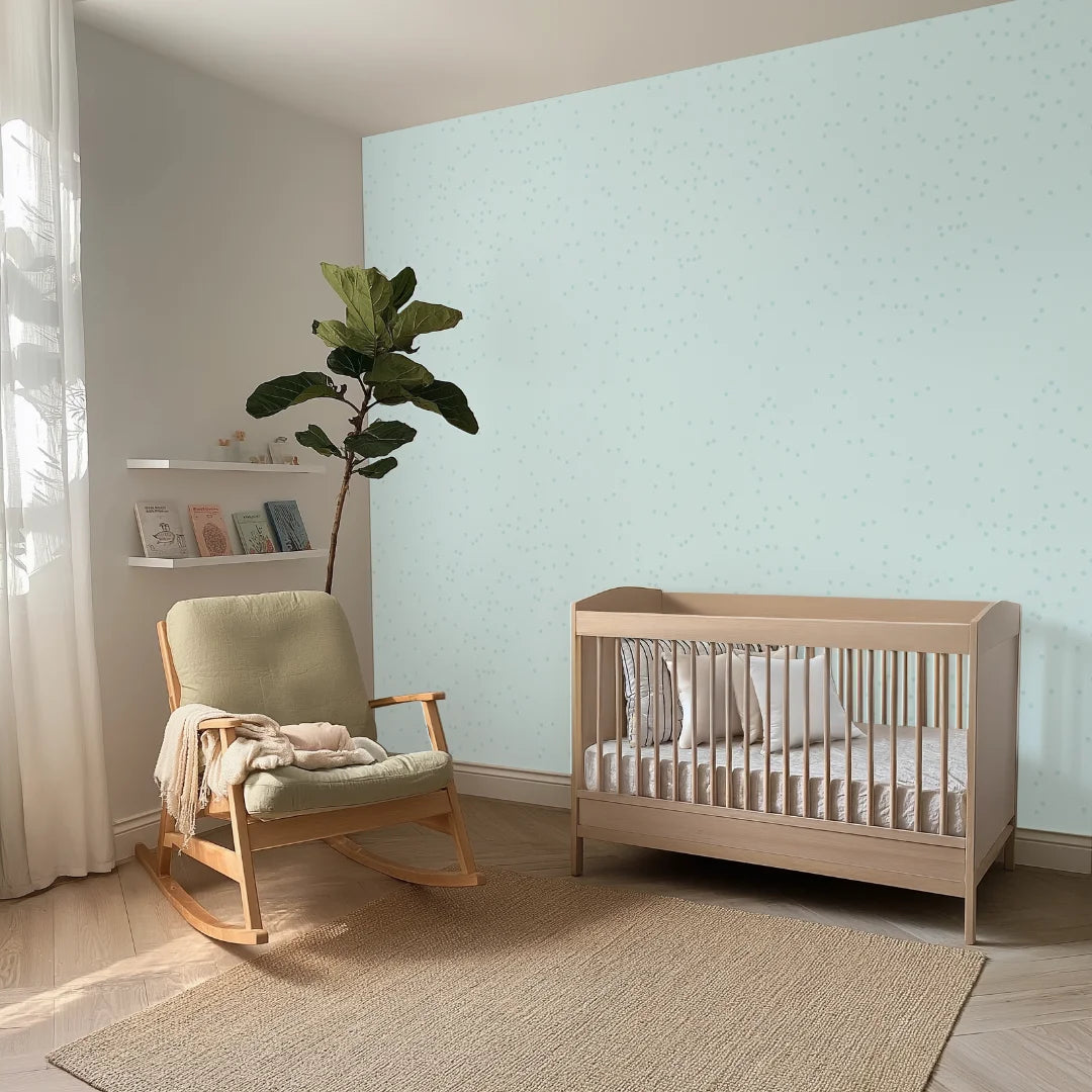 lichtblauw stippenbehang speciaal ontworpen voor kinderkamers en babykamers