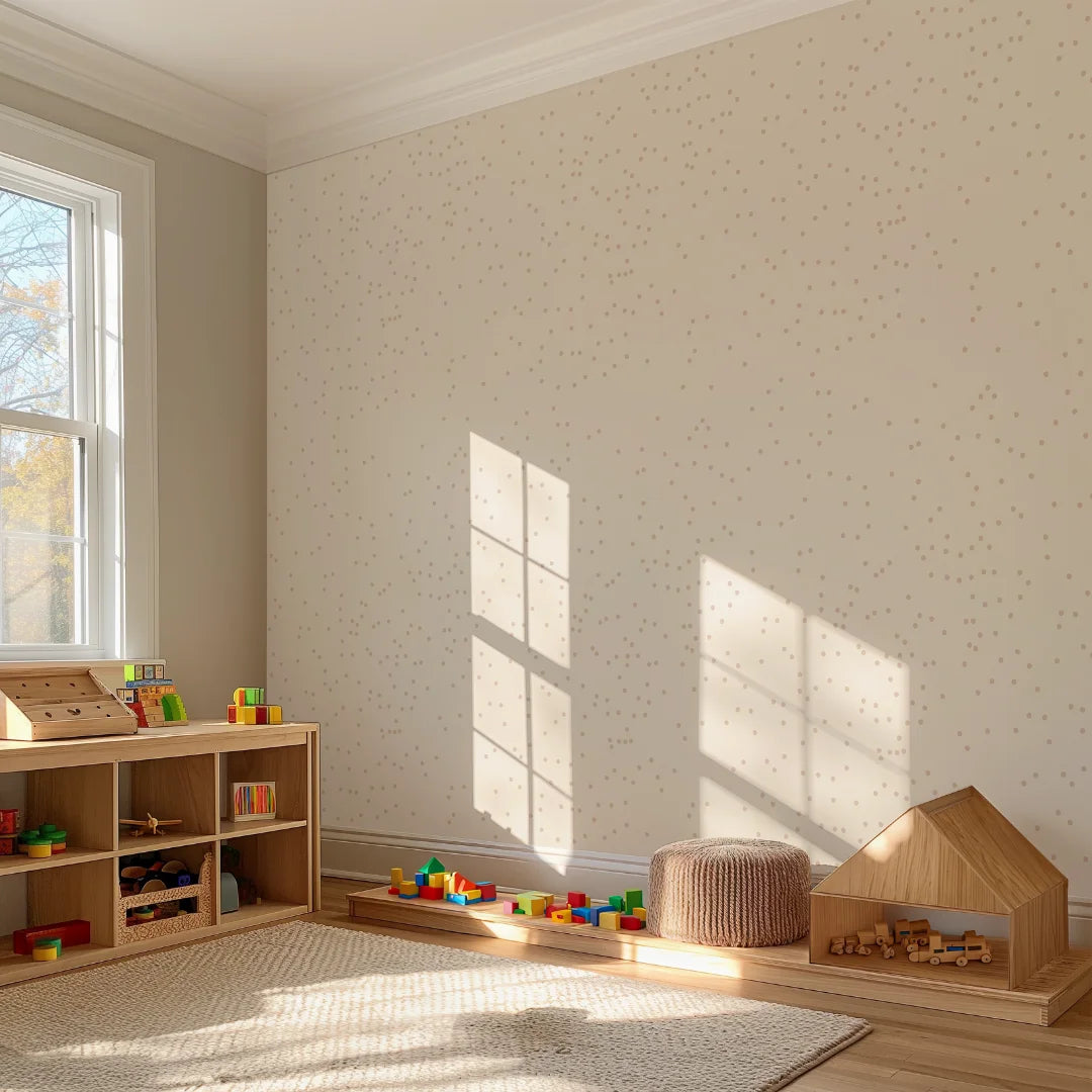 Neutraal stippenbehang speciaal ontworpen voor kinderkamers en babykamers