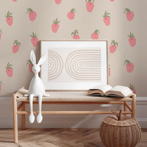 retro kinderkamer behang met fruit - aardbeien voor meisjes van Annet Weelink