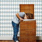 Behang ruit met sterren voor jongenskamer of babykamer