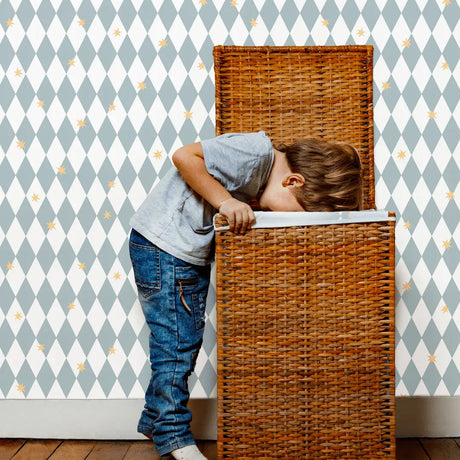 Behang ruit met sterren voor jongenskamer of babykamer