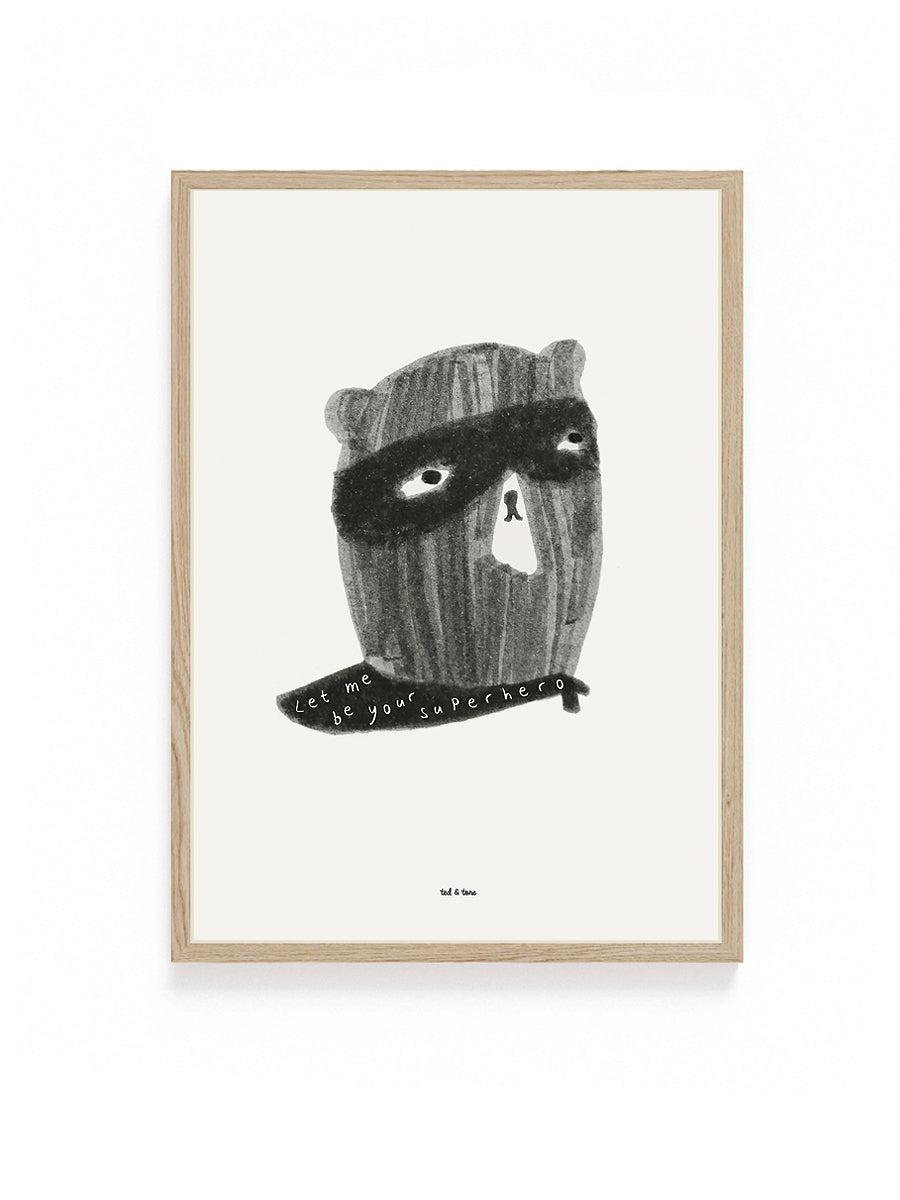 Ted en tone kinderkamer poster met dieren in natuurlijke tinten.