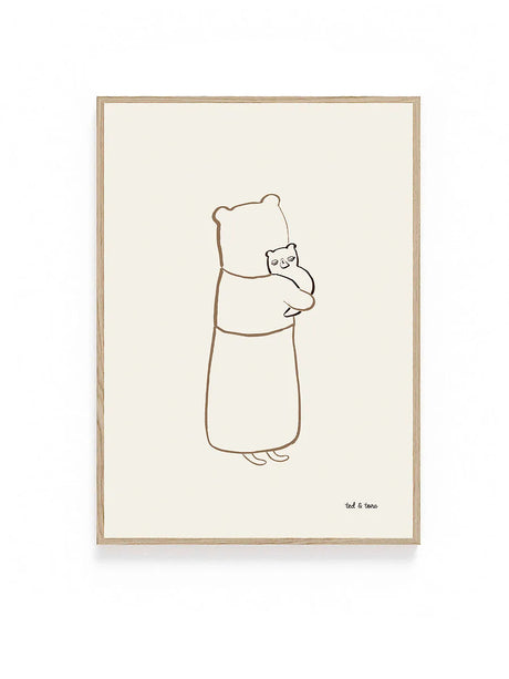 Ted en tone kinderkamer poster met dieren in natuurlijke tinten.