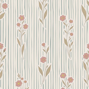 vintage meisjeskamer of babykamer behang met roze bloemen en strepen van het merk Little Amour