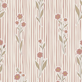 vintage meisjeskamer of babykamer behang met strepen en roze bloemen van het merk Little Amour