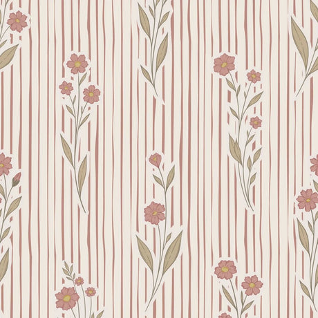 vintage meisjeskamer of babykamer behang met strepen en roze bloemen van het merk Little Amour