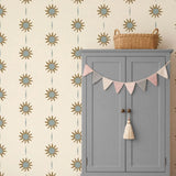 vintage meisjeskamer of babykamer behang met boho zonnetjes van het merk Little Amour