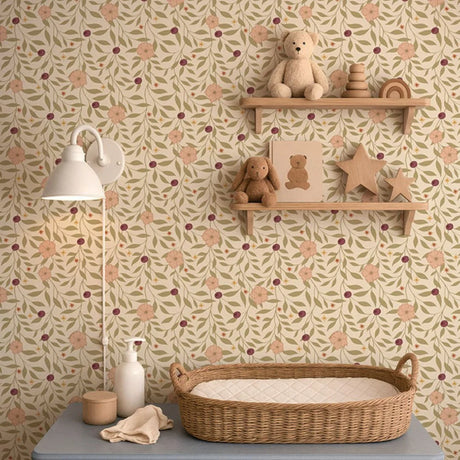 vintage meisjeskamer of babykamer behang met bloemen van het merk Little Amour