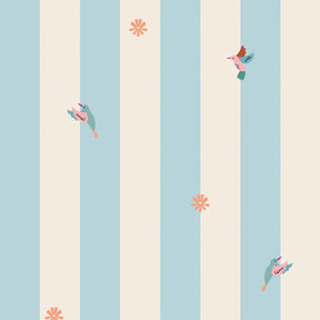 modern meisjeskamer behang met lijnen en subtiele vogels en bloemen