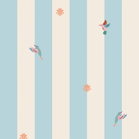 modern meisjeskamer behang met lijnen en subtiele vogels en bloemen