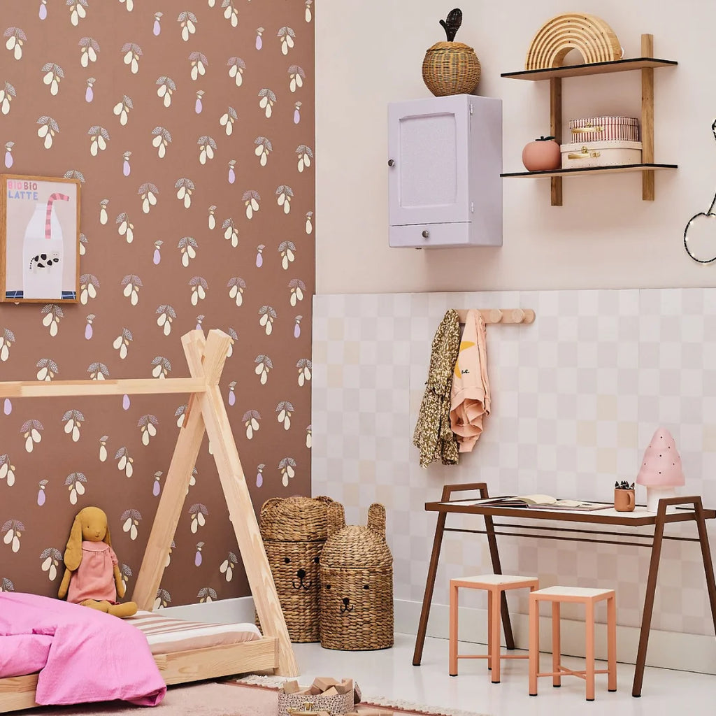 Behang voor kinderkamer of babykamer retro blokken en peren