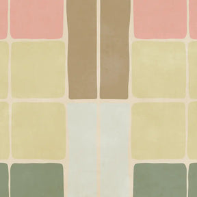 retro blokkenbehang van het merk bibelotte. Dit behang is ontworpen voor de meisjeskamer