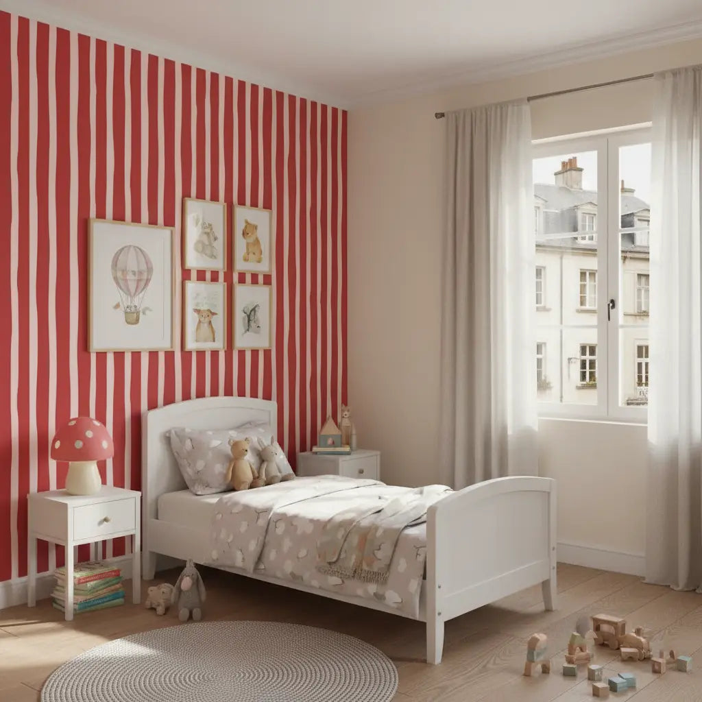 Retro behang strepen voor een stoere meisjeskamer of babykamer