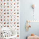 Bosdieren behang met vossen, konijnen en herten voor kinderkamers.
