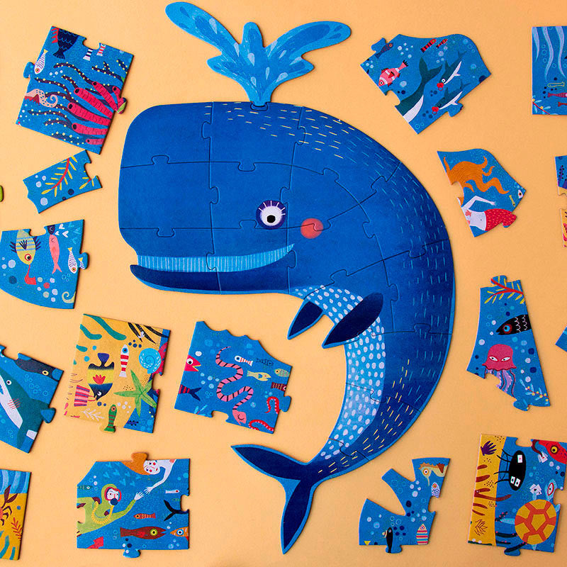 My big blue puzzel van Londji. Een puzzel die je mee neemt diep door de oceaan voor kinderen.