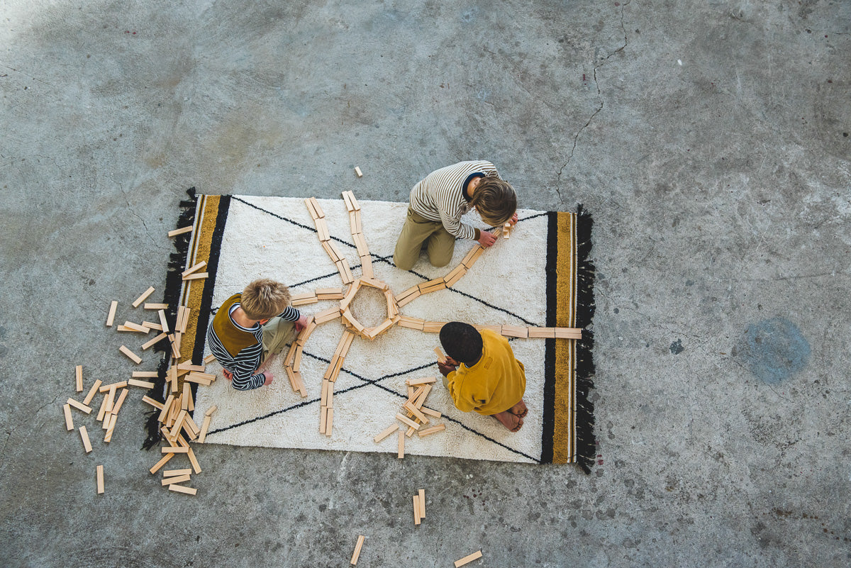 Tapis Petit Vloerkleed Etnic Ocher met ruit en oker gele border