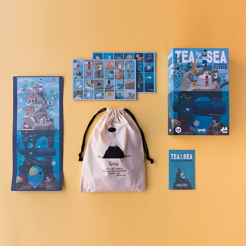 een puzzel vol verhalen van Londji De puzzel 'tea by the sea' is voor kinderen van 5 tot 8 jaar